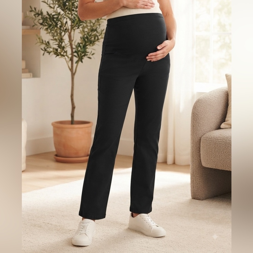 High-Waist Straight Leg Maternity Pants - Black
